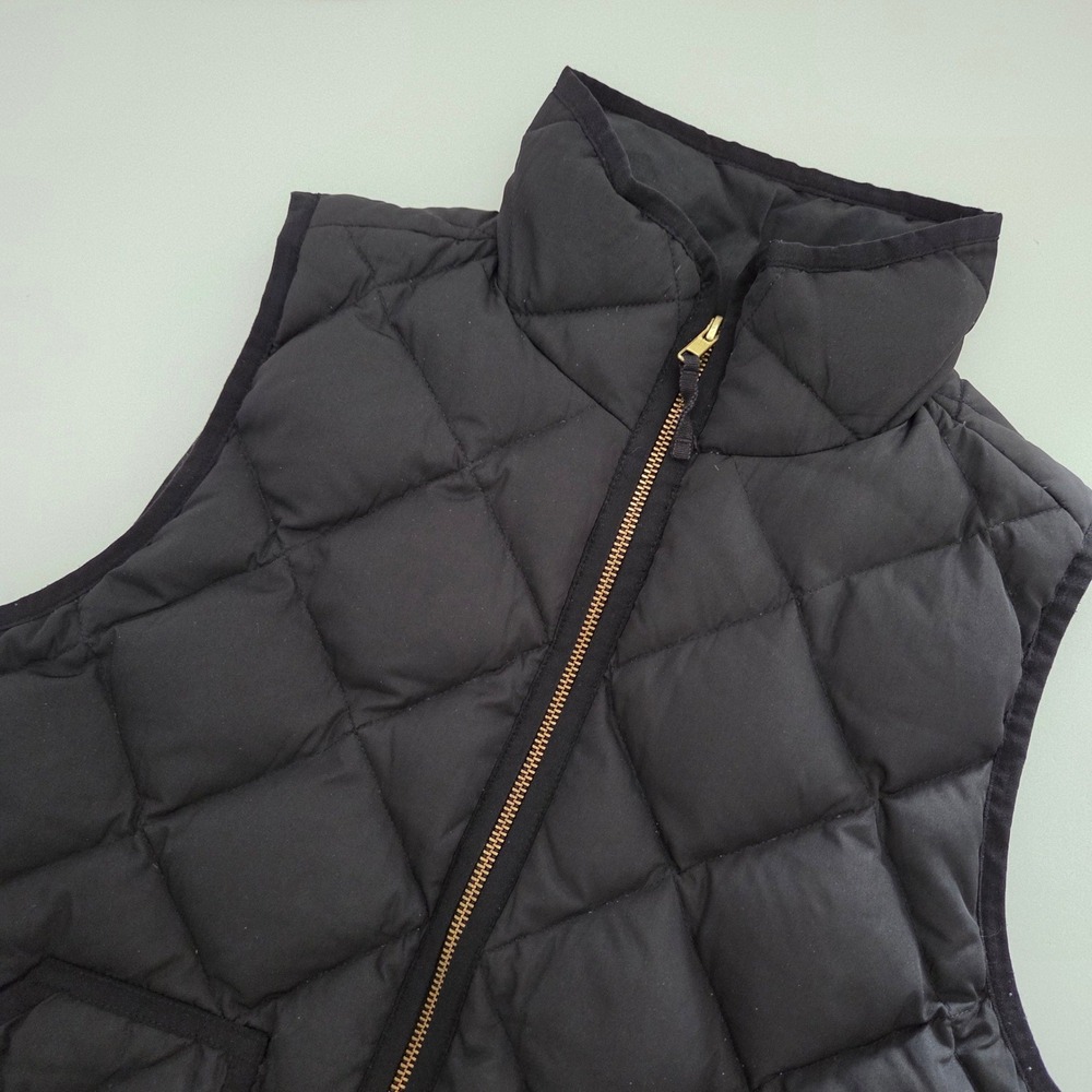 J Crew‎ Quilted Down Vest Black Zip Up Stand Collar Women's Size S